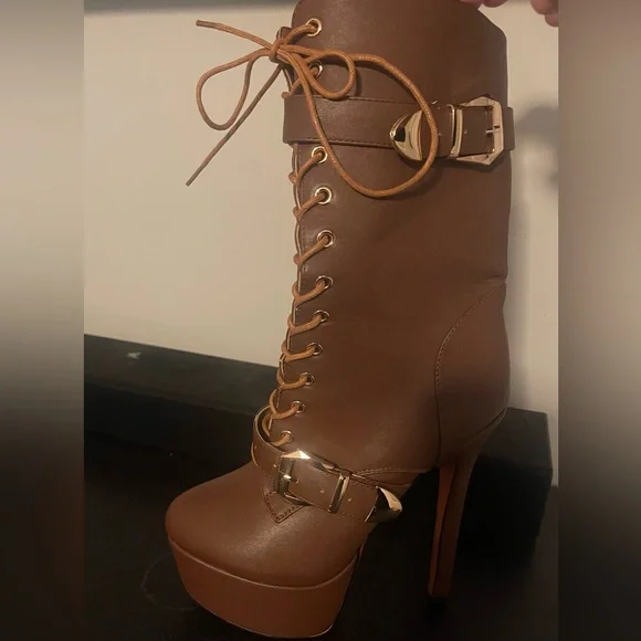 Ann Creek stiletto platform Brown lace-up boots - size 7 - Picture 4 of 9